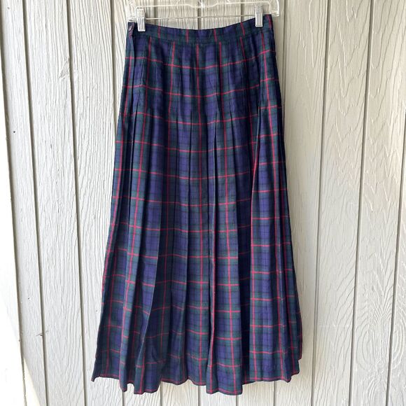 VTG 90s GAP Plaid Tartan Pleated Midi Skirt Rayon Grunge Academia Sz 8 - Picture 7 of 8